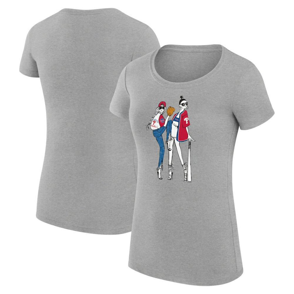 Philadelphia Phillies G-III 4Her by Carl Banks Women's Super-Slim Fit Lightweight Baseball Girls T-Shirt - Heather Gray T-shirts