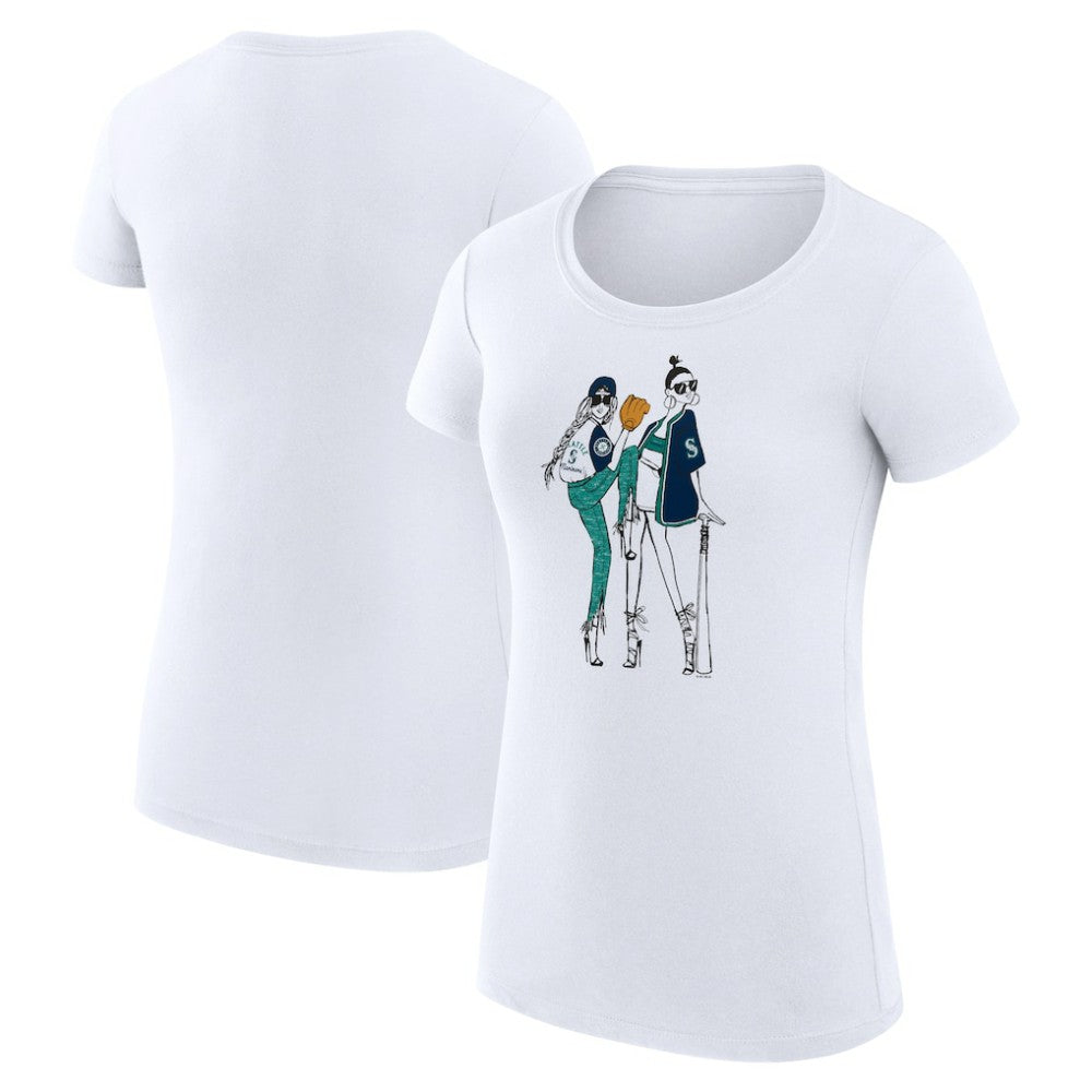 Seattle Mariners G-III 4Her by Carl Banks Women's Super-Slim Fit Lightweight Baseball Girls T-Shirt - White T-shirts