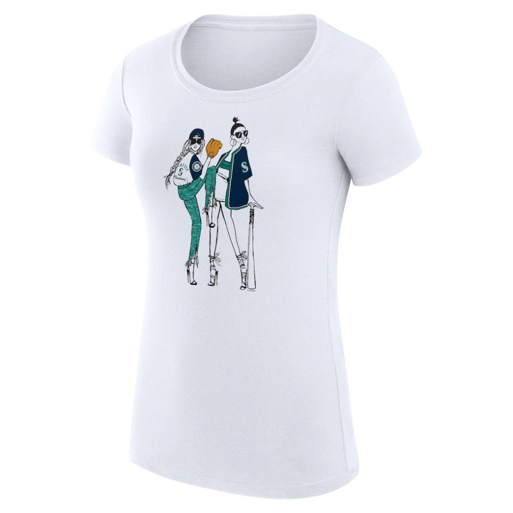 Seattle Mariners G-III 4Her by Carl Banks Women's Super-Slim Fit Lightweight Baseball Girls T-Shirt - White T-shirts
