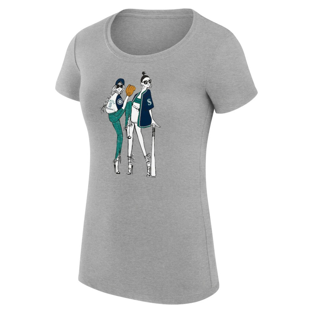 Seattle Mariners G-III 4Her by Carl Banks Women's Super-Slim Fit Lightweight Baseball Girls T-Shirt - Heather Gray T-shirts