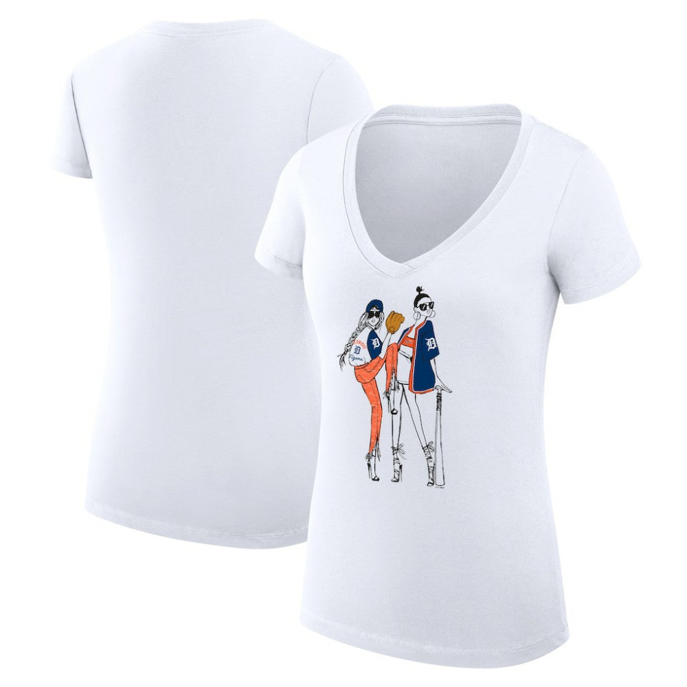 Detroit Tigers G-III 4Her by Carl Banks Women's Super-Slim Fit Lightweight Baseball V-Neck T-Shirt - White T-shirts