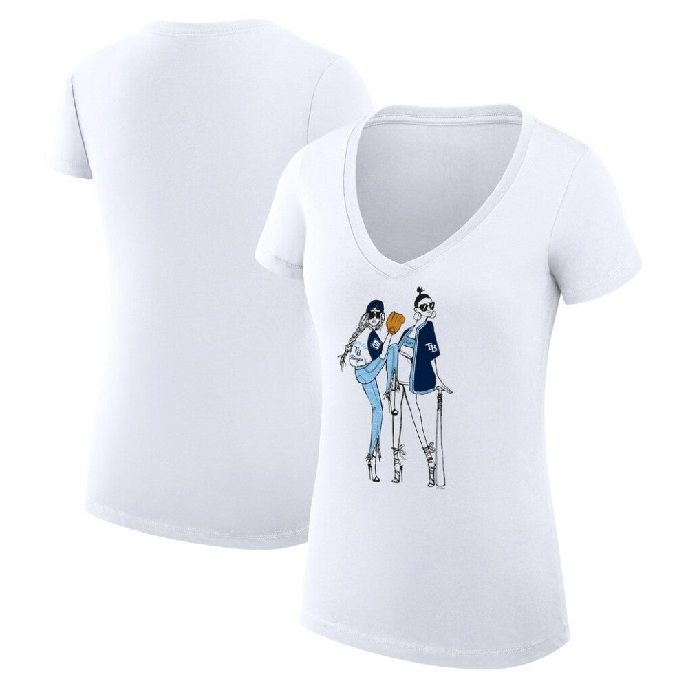 Tampa Bay Rays G-III 4Her by Carl Banks Women's Super-Slim Fit Lightweight Baseball V-Neck T-Shirt - White T-shirts