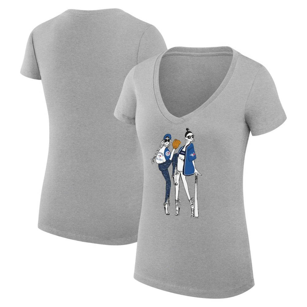 Toronto Blue Jays G-III 4Her by Carl Banks Women's Super-Slim Fit Lightweight Baseball V-Neck T-Shirt - Heather Gray T-shirts