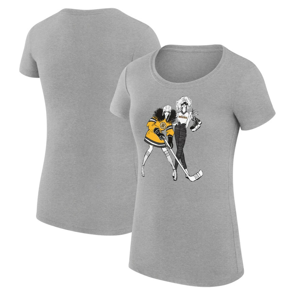 NHL Boston Bruins G-III 4Her by Carl Banks Women's Super-Slim Fit Lightweight Hockey Girls T-Shirt - Heather Gray