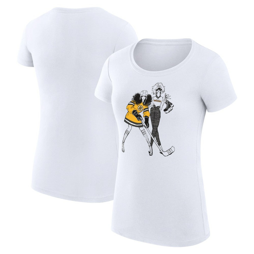 NHL Boston Bruins G-III 4Her by Carl Banks Women's Super-Slim Fit Lightweight Hockey Girls T-Shirt - White