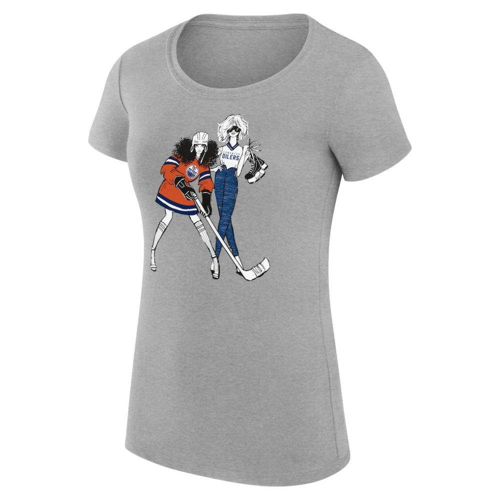 NHL Edmonton Oilers G-III 4Her by Carl Banks Women's Super-Slim Fit Lightweight Hockey Girls T-Shirt - Heather Gray