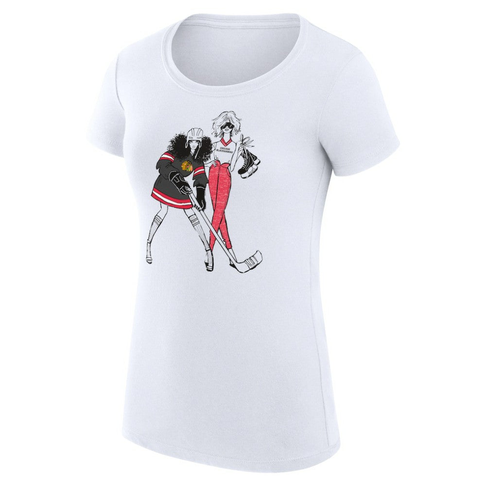 NHL Chicago Blackhawks G-III 4Her by Carl Banks Women's Super-Slim Fit Lightweight Hockey Girls T-Shirt - White