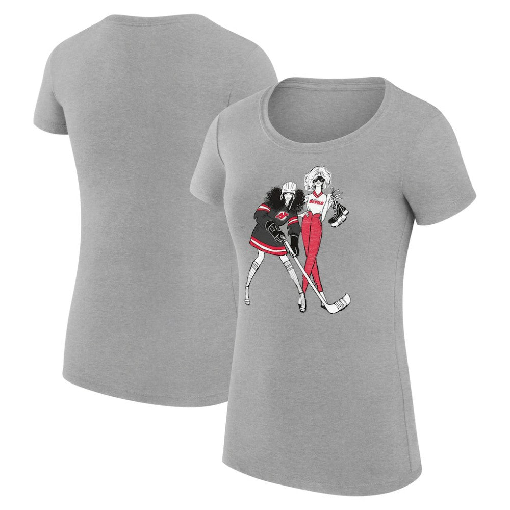NHL New Jersey Devils G-III 4Her by Carl Banks Women's Super-Slim Fit Lightweight Hockey Girls T-Shirt - Heather Gray