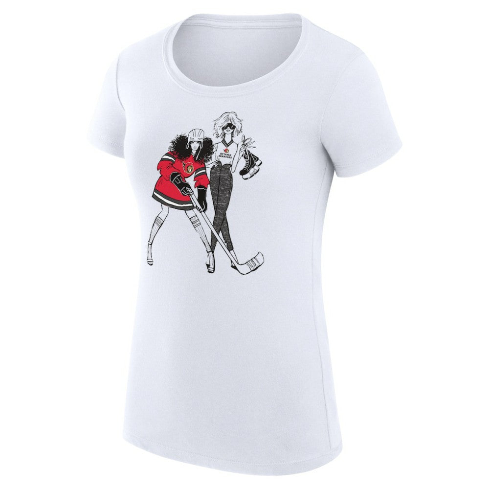 NHL Ottawa Senators G-III 4Her by Carl Banks Women's Super-Slim Fit Lightweight Hockey Girls T-Shirt - White