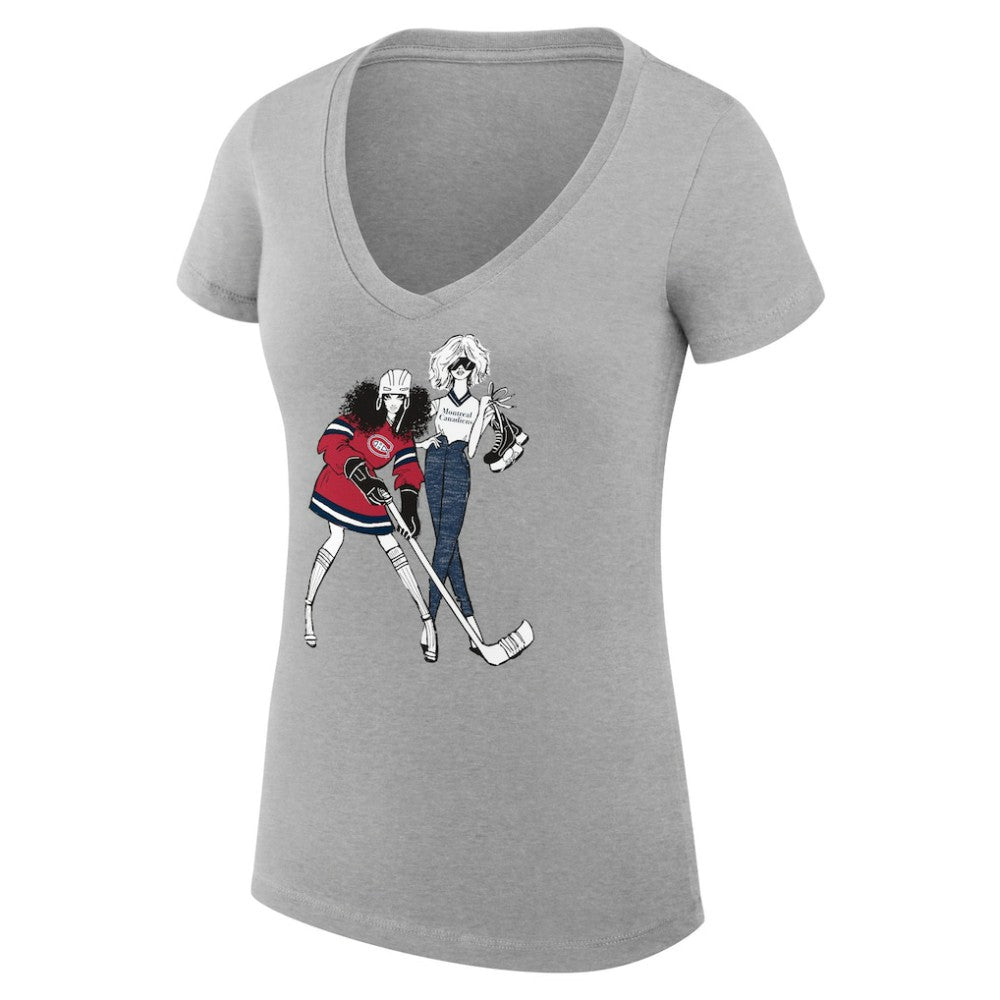 NHL Montreal Canadiens G-III 4Her by Carl Banks Women's Super-Slim Fit Lightweight Hockey Girls V-Neck T-Shirt - Heather Gray