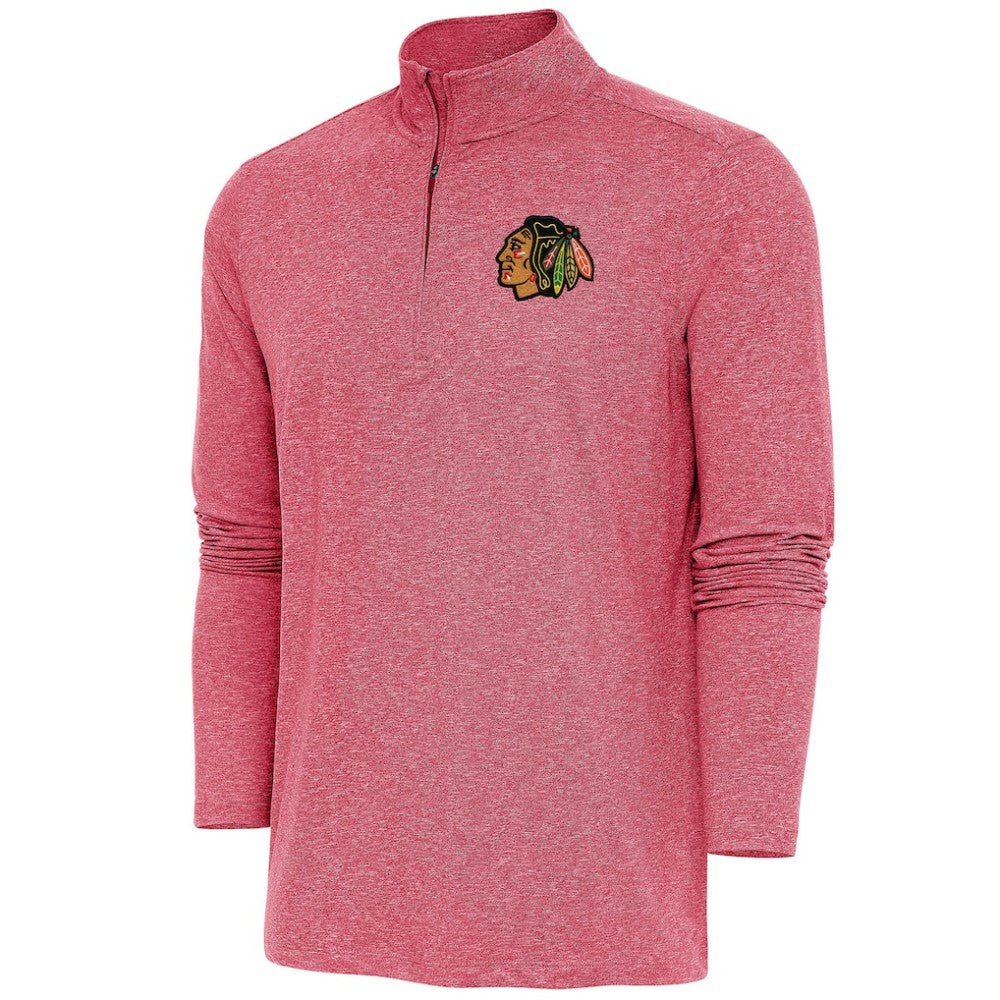 NHL Chicago Blackhawks Antigua Hunk Quarter-Zip Pullover Top - Heather Red