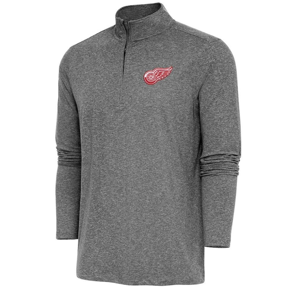 NHL Detroit Red Wings Antigua Hunk Quarter-Zip Pullover Top - Heather Black