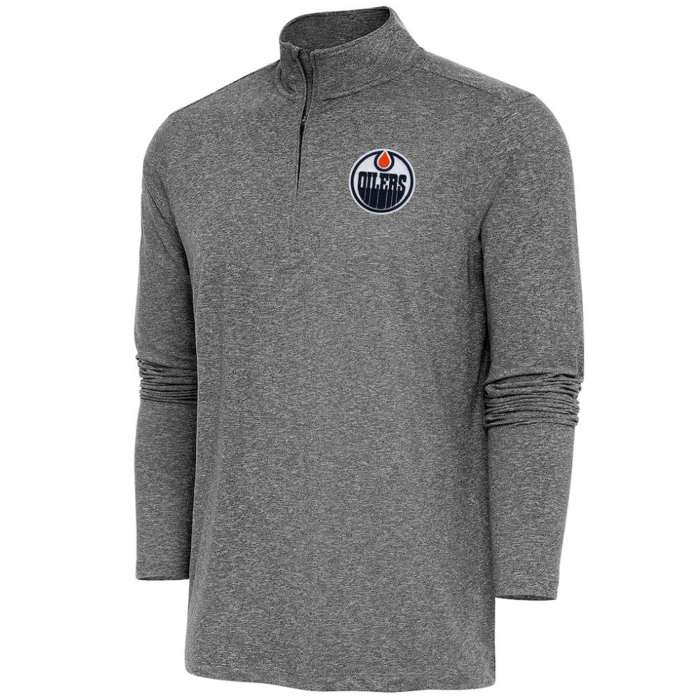 NHL Edmonton Oilers Antigua Hunk Quarter-Zip Pullover Top - Heather Black