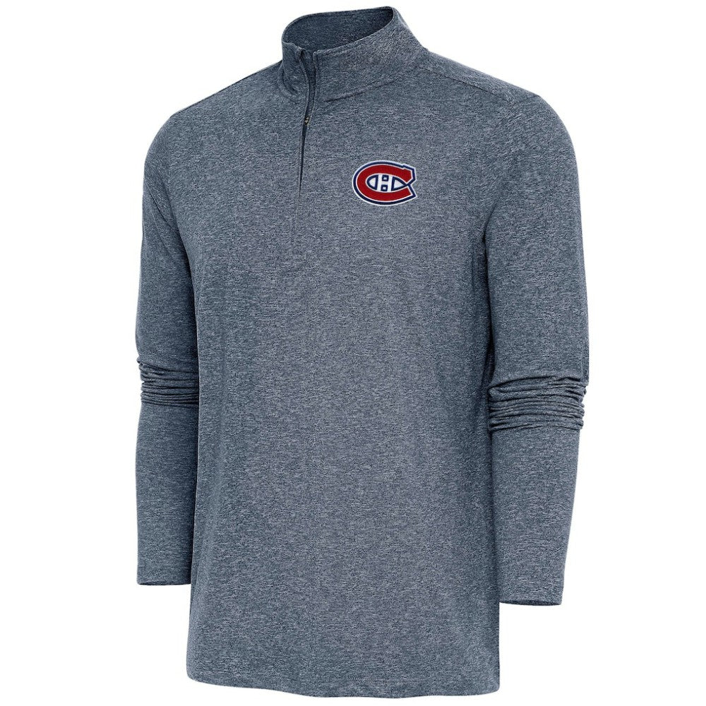 NHL Montreal Canadiens Antigua Hunk Quarter-Zip Pullover Top - Heather Navy