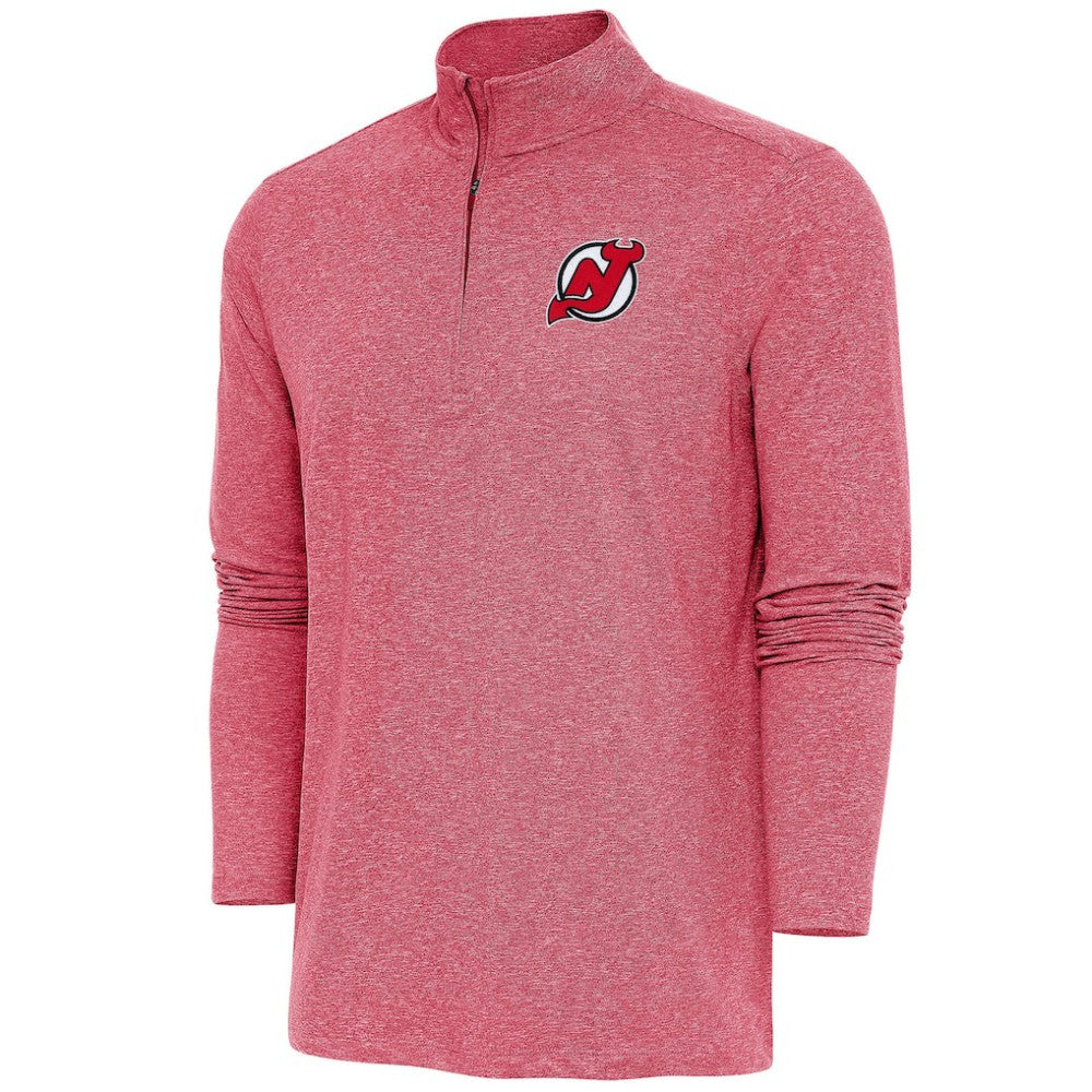 NHL New Jersey Devils Antigua Hunk Quarter-Zip Pullover Top - Heather Red
