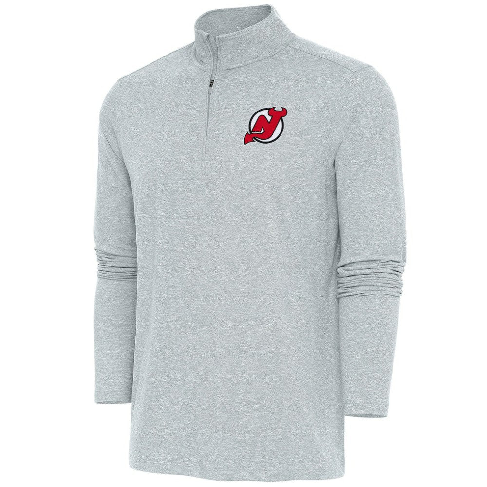NHL New Jersey Devils Antigua Hunk Quarter-Zip Pullover Top - Heather Gray