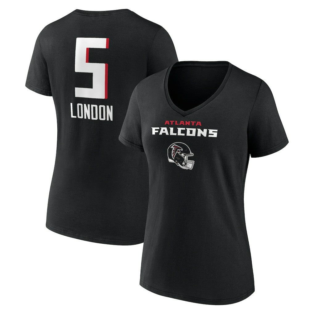 Drake London Atlanta Falcons Women's Team Wordmark Player Name & Number V-Neck T-Shirt Black