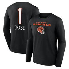 Ja'Marr Chase Cincinnati Bengals Team Wordmark Player Name & Number Long Sleeve T-Shirt Black