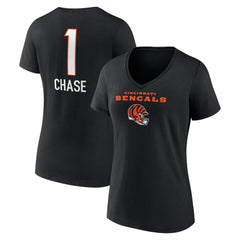 Ja'Marr Chase Cincinnati Bengals Women's Team Wordmark Player Name & Number V-Neck T-Shirt Black
