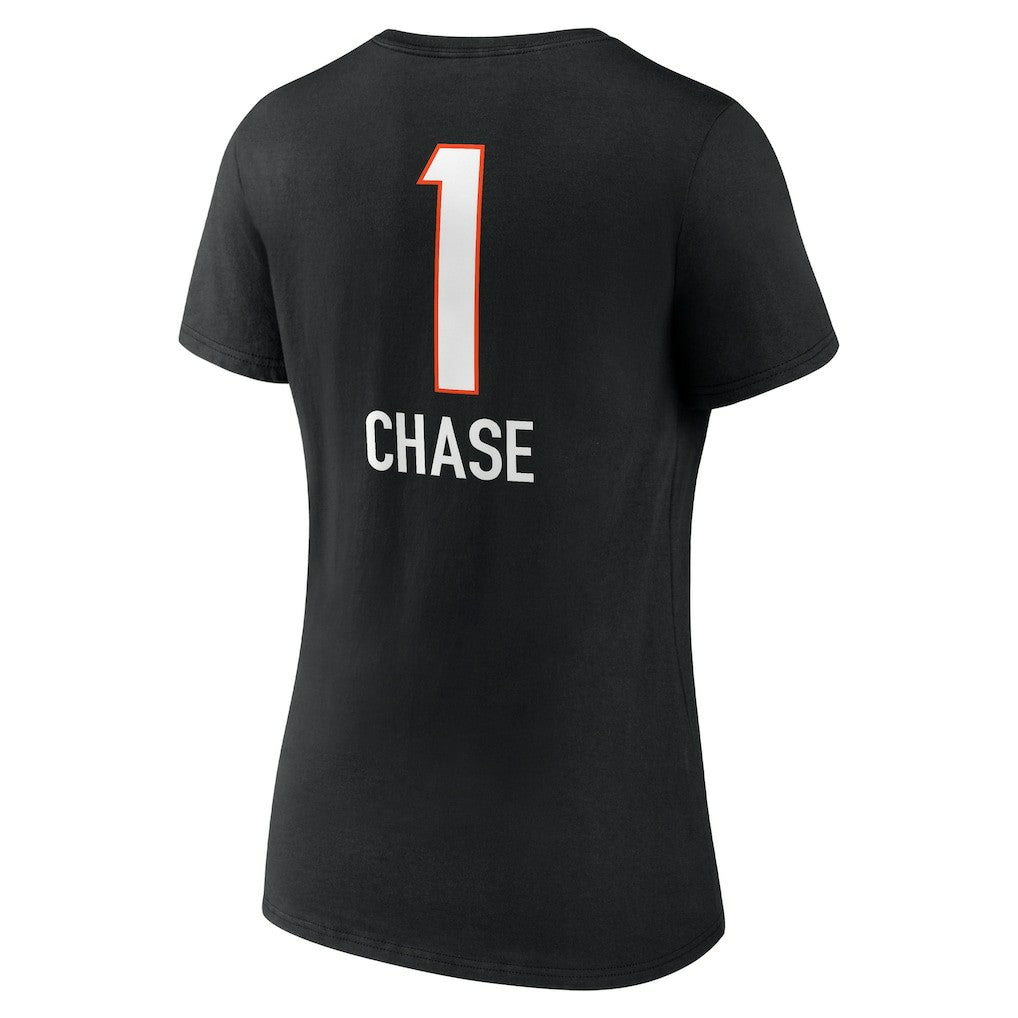 Ja'Marr Chase Cincinnati Bengals Women's Team Wordmark Player Name & Number V-Neck T-Shirt Black