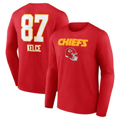Travis Kelce Kansas City Chiefs Team Wordmark Player Name & Number Long Sleeve T-Shirt Red