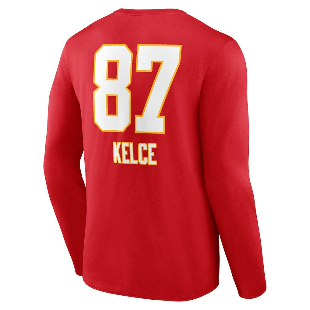 Travis Kelce Kansas City Chiefs Team Wordmark Player Name & Number Long Sleeve T-Shirt Red
