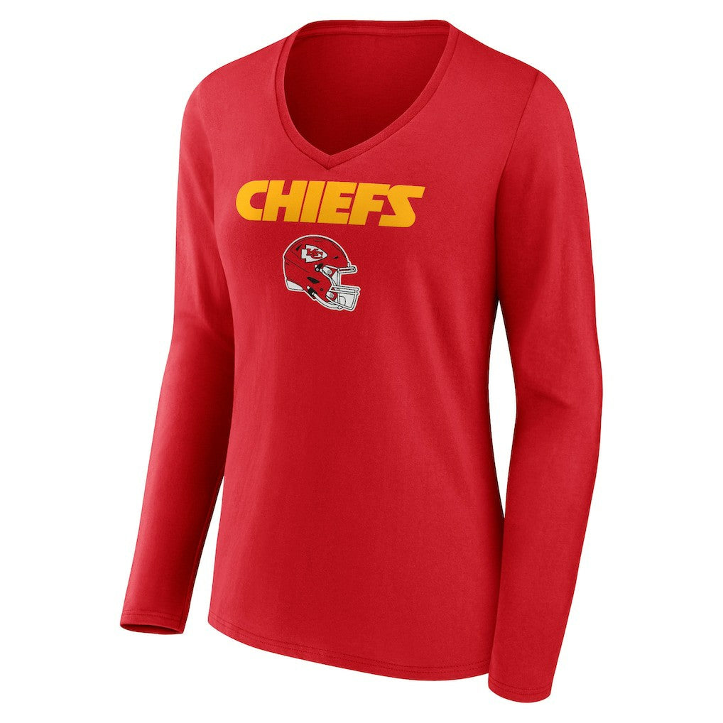 Travis Kelce Kansas City Chiefs Women's Team Wordmark Player Name & Number Long Sleeve V-Neck T-Shirt Red