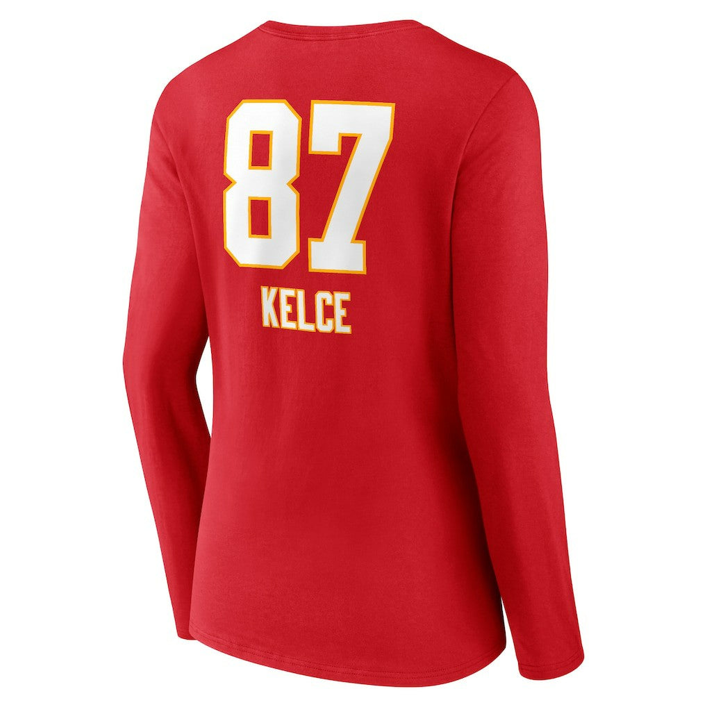 Travis Kelce Kansas City Chiefs Women's Team Wordmark Player Name & Number Long Sleeve V-Neck T-Shirt Red