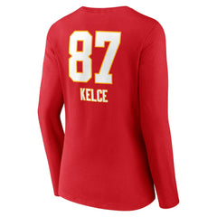 Travis Kelce Kansas City Chiefs Women's Team Wordmark Player Name & Number Long Sleeve V-Neck T-Shirt Red