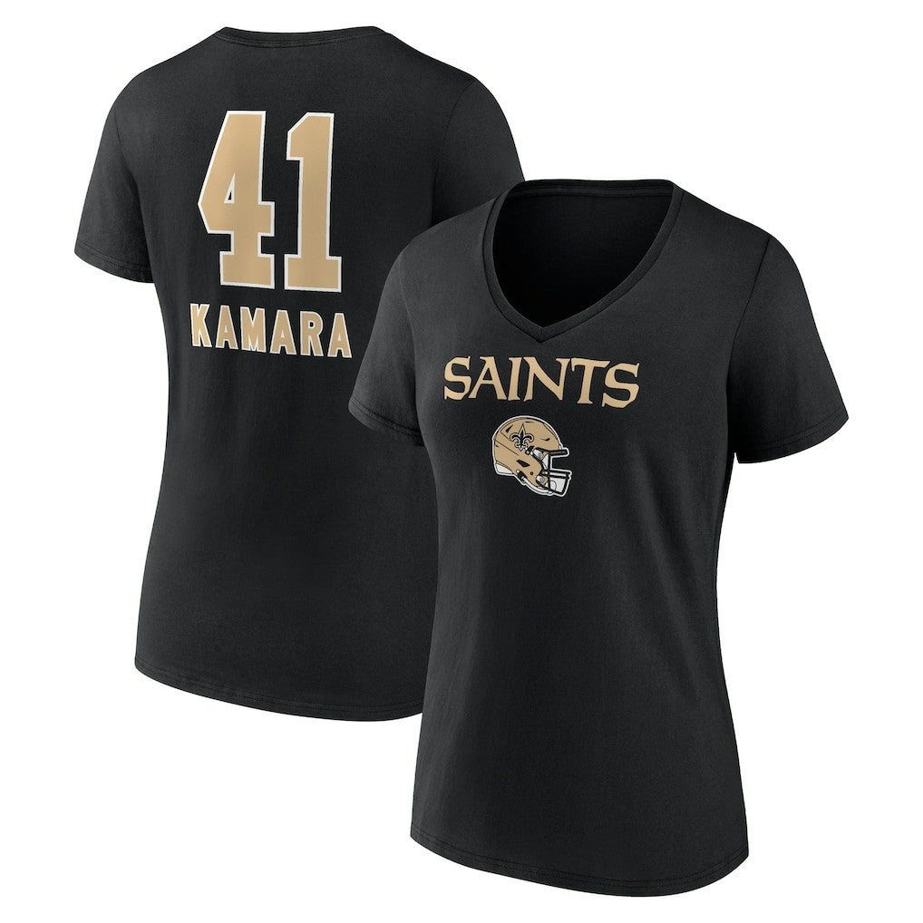 Alvin Kamara New Orleans Saints Women's Team Wordmark Player Name & Number V-Neck T-Shirt Black