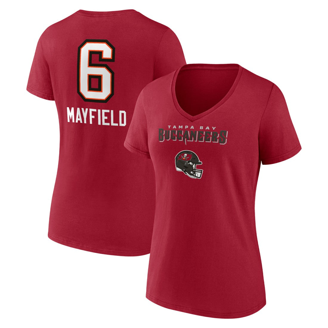 Baker Mayfield Tampa Bay Buccaneers Women's Team Wordmark Player Name & Number V-Neck T-Shirt Red