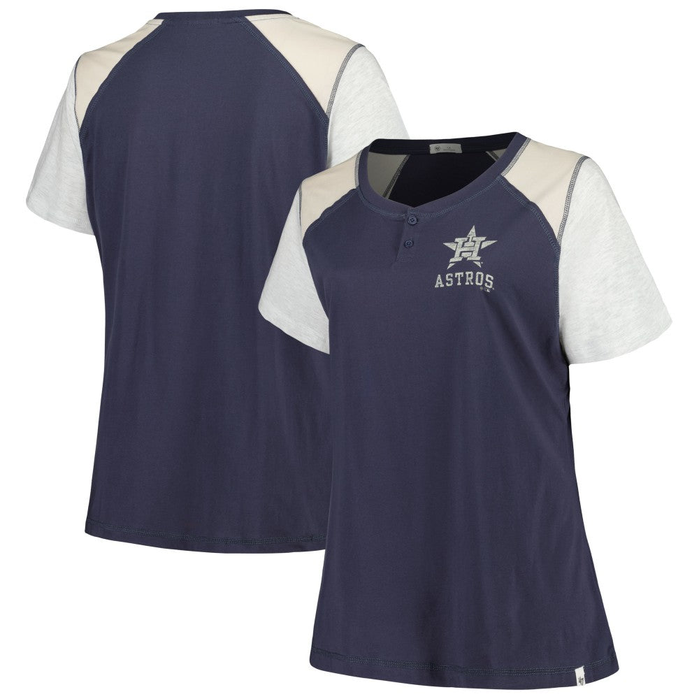 Houston Astros '47 Women's Plus Size Henley T-Shirt - Navy/Gray T-shirts
