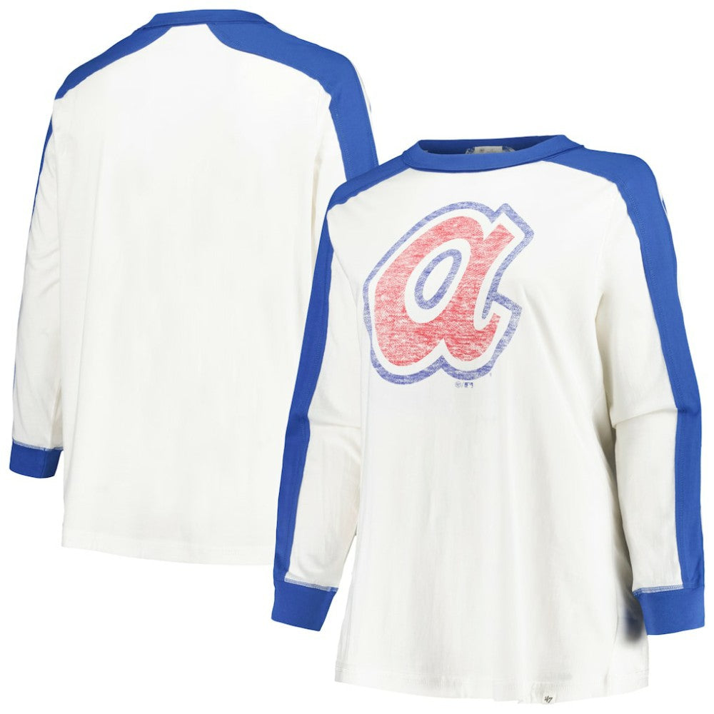 Atlanta Braves '47 Women's Plus Size Caribou Raglan Long Sleeve T-Shirt - White T-shirts