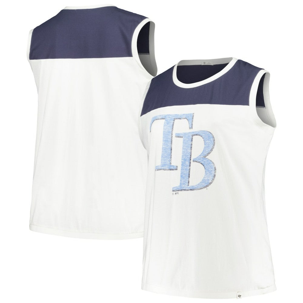 Tampa Bay Rays '47 Women's Plus Size Waist Length Muscle Tank Top - White/Navy Tanks