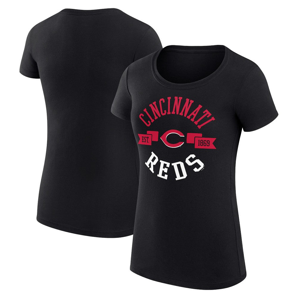 Cincinnati Reds G-III 4Her by Carl Banks Women's Super-Slim Fit Lightweight City Graphic T-Shirt - Black T-shirts