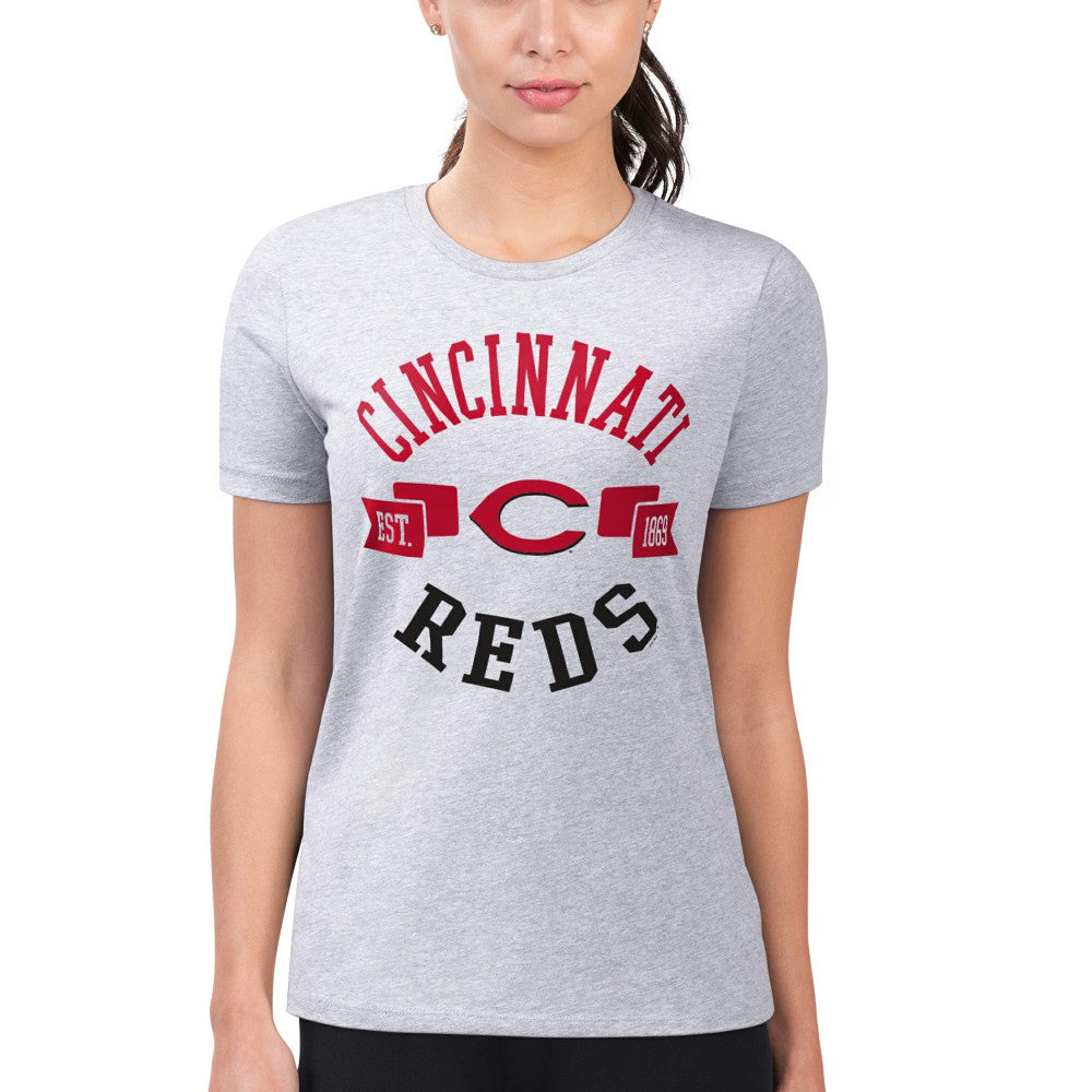 Cincinnati Reds G-III 4Her by Carl Banks Women's Super-Slim Fit Lightweight City Graphic T-Shirt - Heather Gray T-shirts