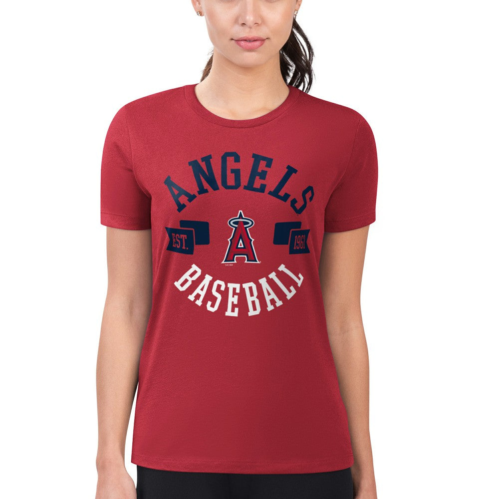 Los Angeles Angels G-III 4Her by Carl Banks Women's Super-Slim Fit Lightweight City Graphic T-Shirt - Red T-shirts
