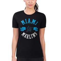 Miami Marlins G-III 4Her by Carl Banks Women's Super-Slim Fit Lightweight City Graphic T-Shirt - Black T-shirts