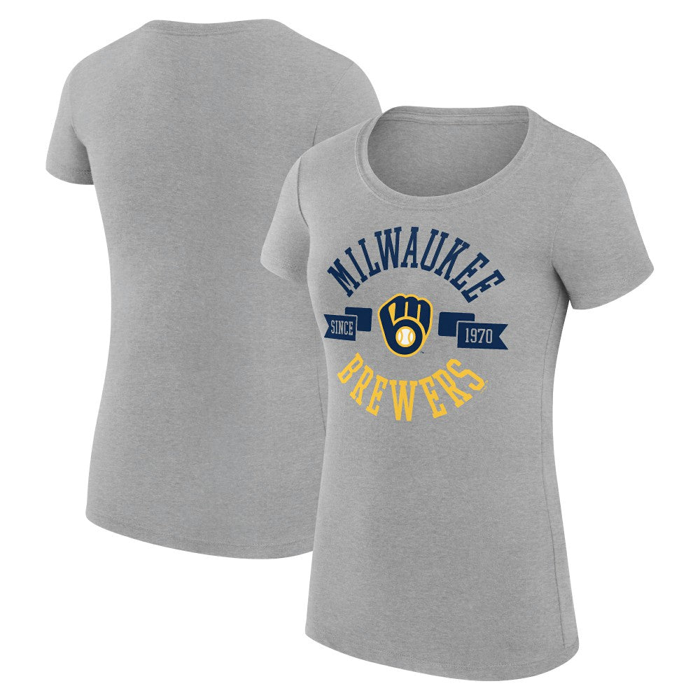 Milwaukee Brewers G-III 4Her by Carl Banks Women's Super-Slim Fit Lightweight City Graphic T-Shirt - Heather Gray T-shirts