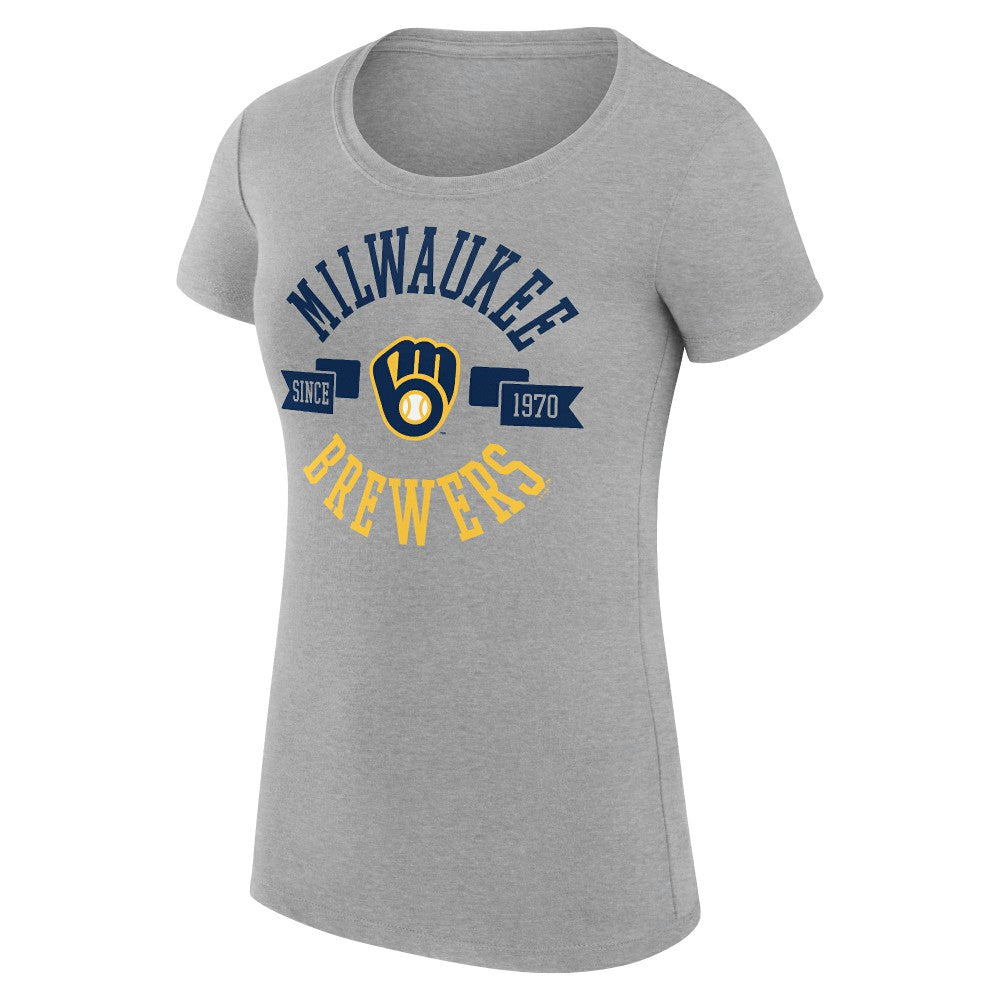 Milwaukee Brewers G-III 4Her by Carl Banks Women's Super-Slim Fit Lightweight City Graphic T-Shirt - Heather Gray T-shirts