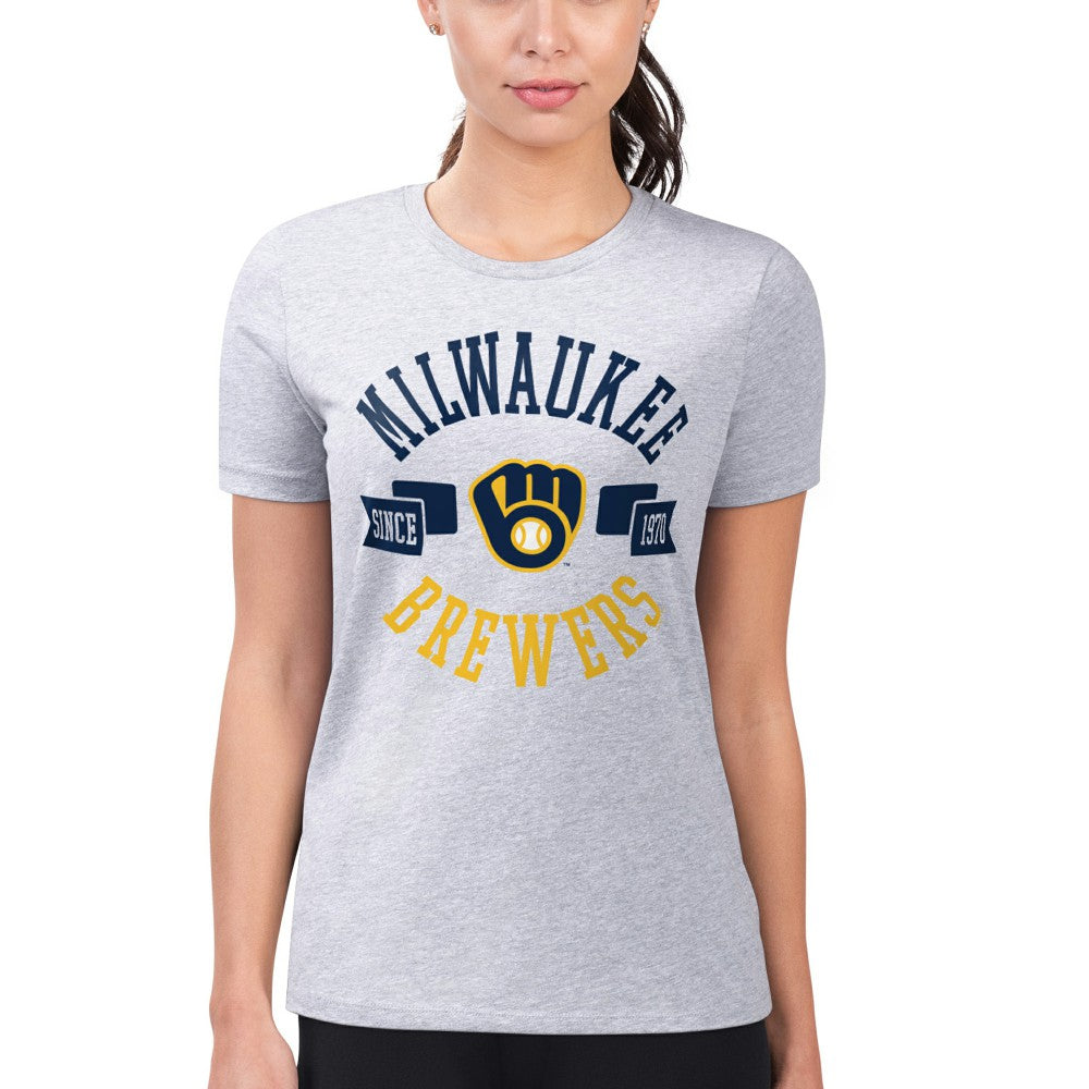Milwaukee Brewers G-III 4Her by Carl Banks Women's Super-Slim Fit Lightweight City Graphic T-Shirt - Heather Gray T-shirts