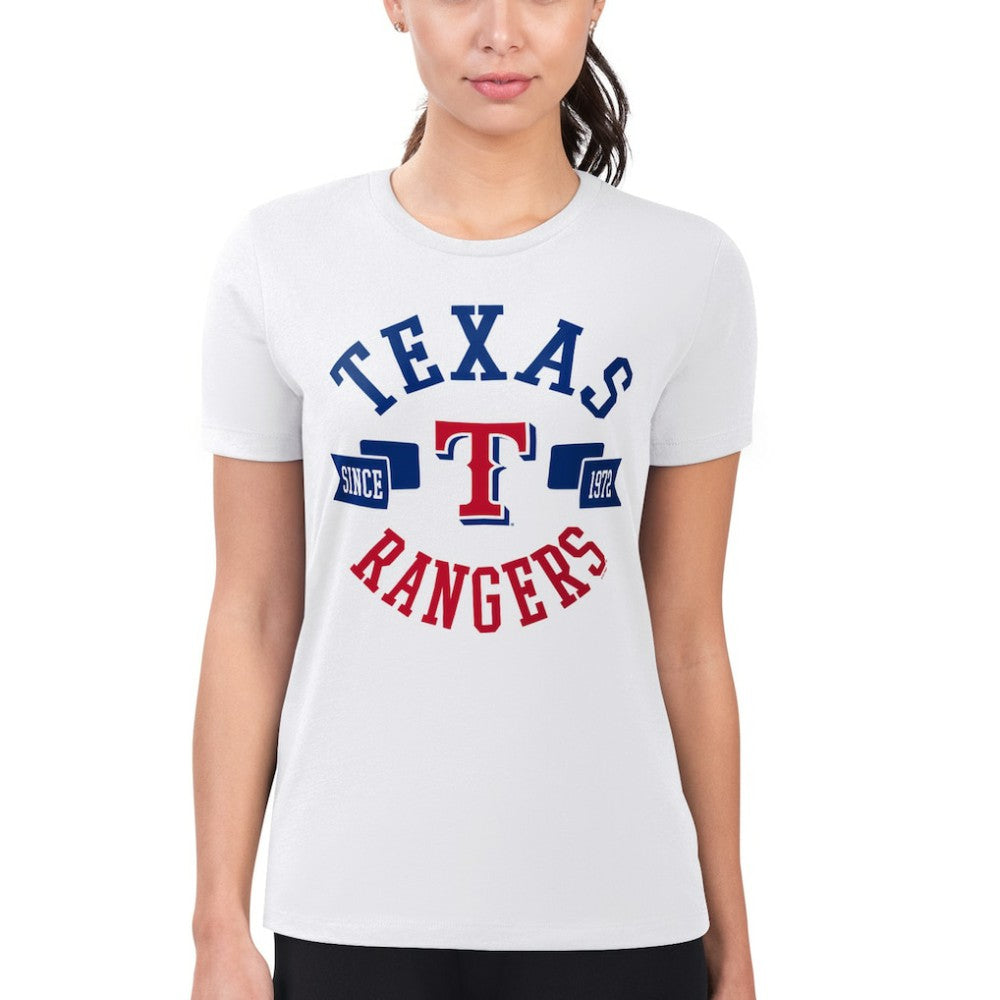 Texas Rangers G-III 4Her by Carl Banks Women's Super-Slim Fit Lightweight City Graphic T-Shirt - White T-shirts