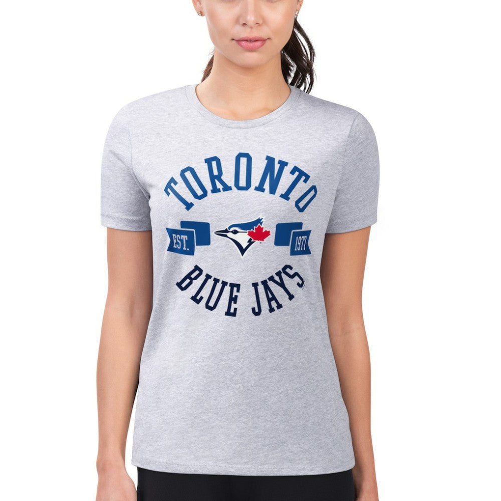 Toronto Blue Jays G-III 4Her by Carl Banks Women's Super-Slim Fit Lightweight City Graphic T-Shirt - Heather Gray T-shirts