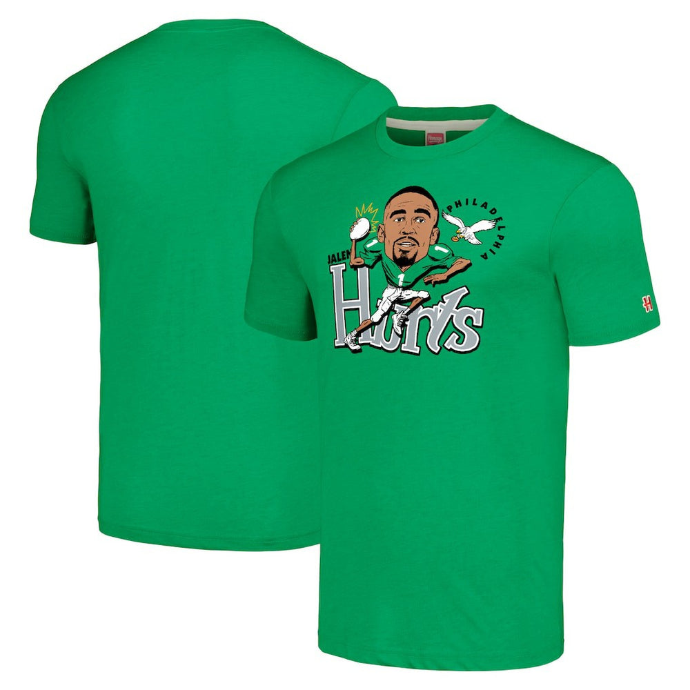 Jalen Hurts Philadelphia Eagles Homage Unisex Caricature Player Tri-Blend T-Shirt Kelly Green
