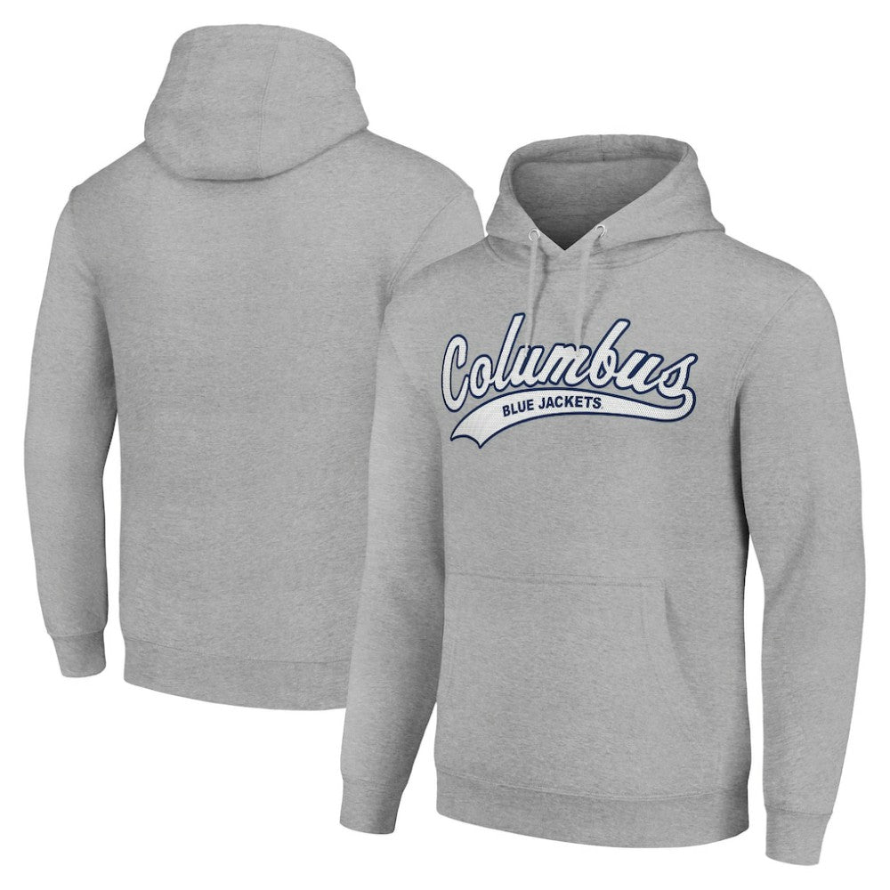 NHL Columbus Blue Jackets Starter Tailsweep Fleece Tri-Blend Pullover Hoodie - Heather Gray