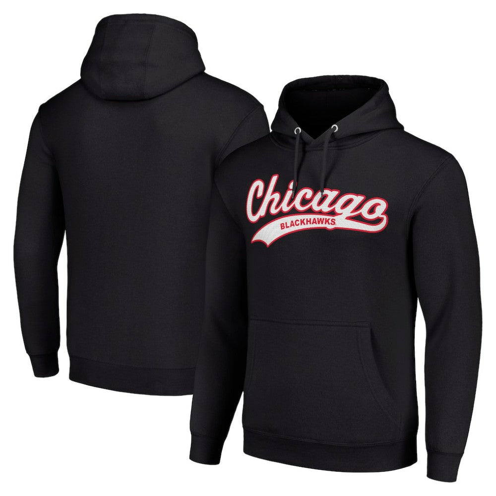 NHL Chicago Blackhawks Starter Tailsweep Fleece Tri-Blend Pullover Hoodie - Black