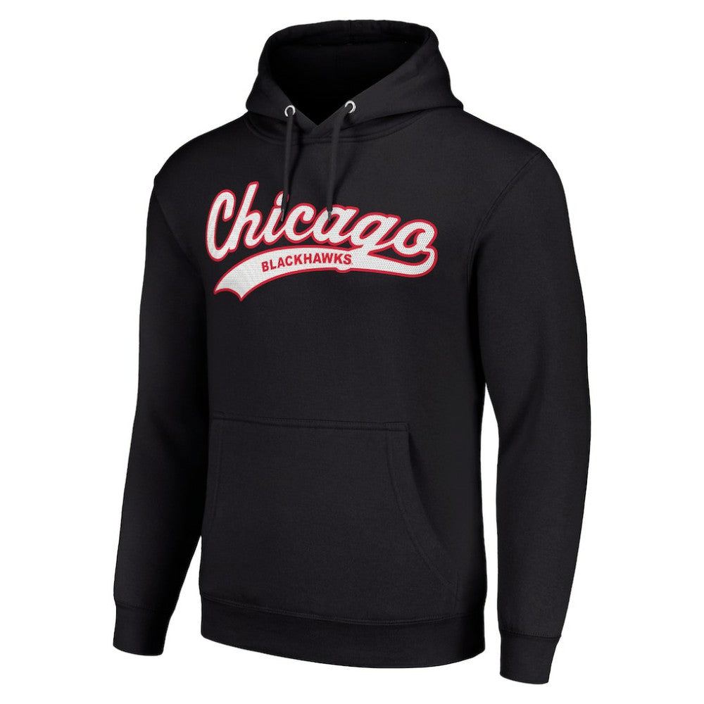 NHL Chicago Blackhawks Starter Tailsweep Fleece Tri-Blend Pullover Hoodie - Black