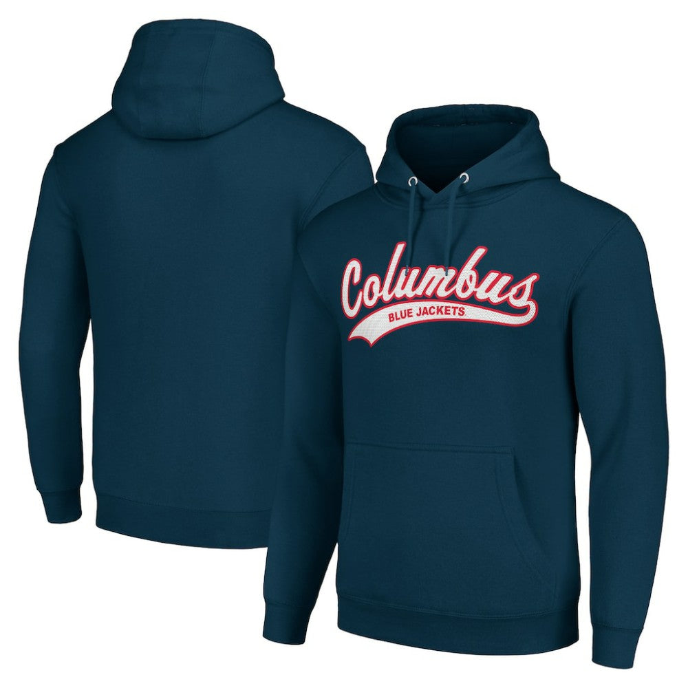 NHL Columbus Blue Jackets Starter Tailsweep Fleece Tri-Blend Pullover Hoodie - Navy
