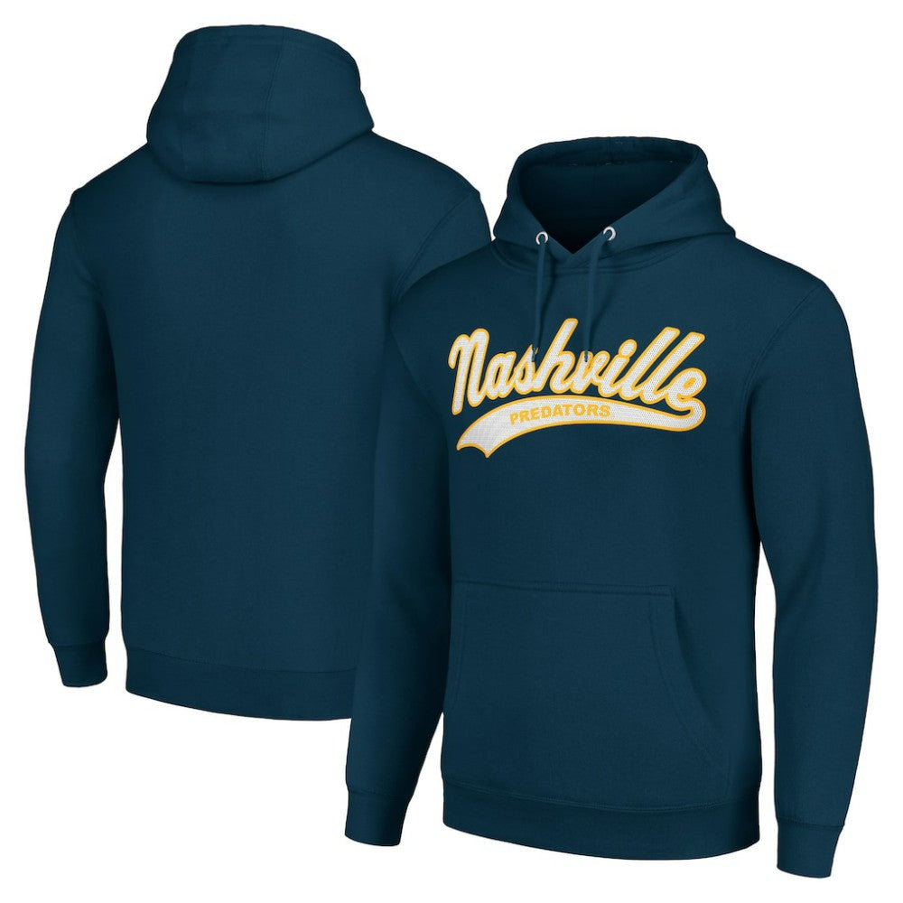 NHL Nashville Predators Starter Tailsweep Fleece Tri-Blend Pullover Hoodie - Navy