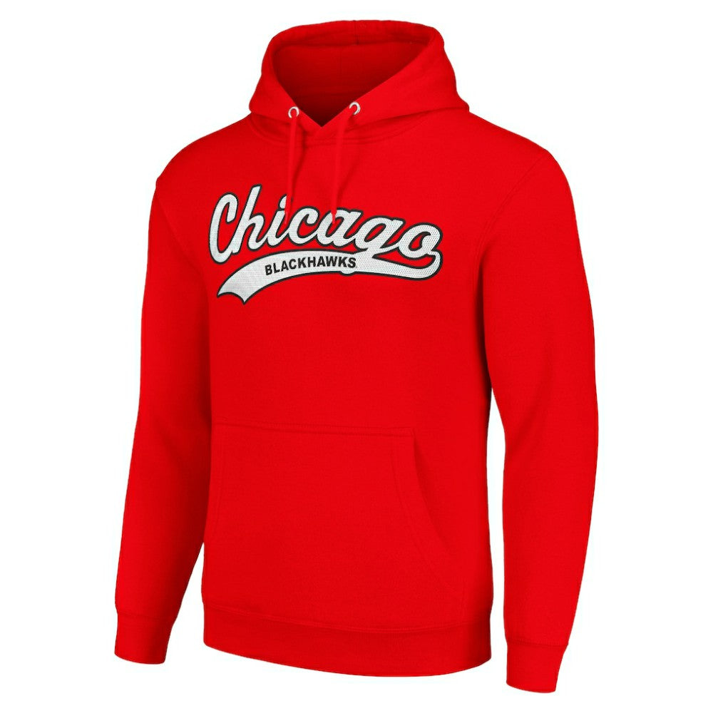 NHL Chicago Blackhawks Starter Tailsweep Fleece Tri-Blend Pullover Hoodie - Red